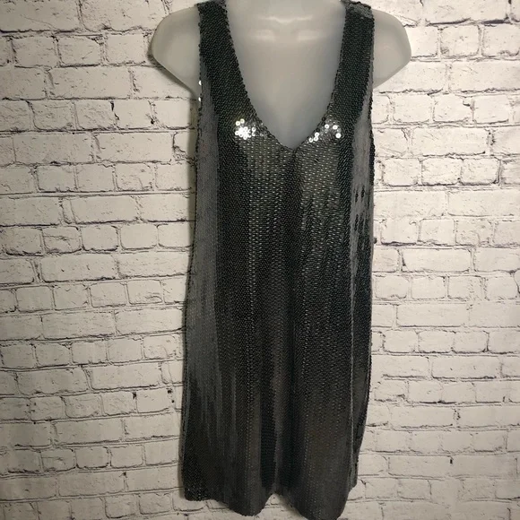 Aqua Capsule NEW Maddie&Tae Silver-Gray, Sequin, Sleeveless, Metallic Mini Dress - Picture 3 of 9